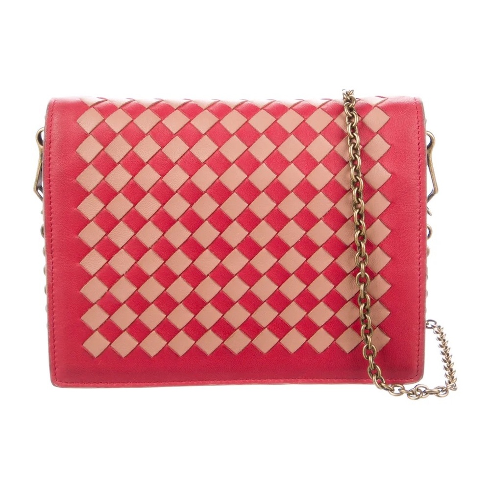 Bottega Veneta Red Intrecciato Wallet in a Chain with Dustbag